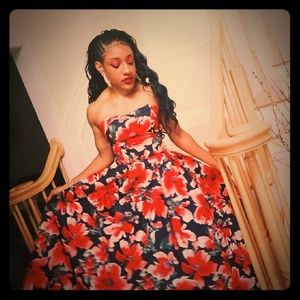 Pink Floral strappless gown